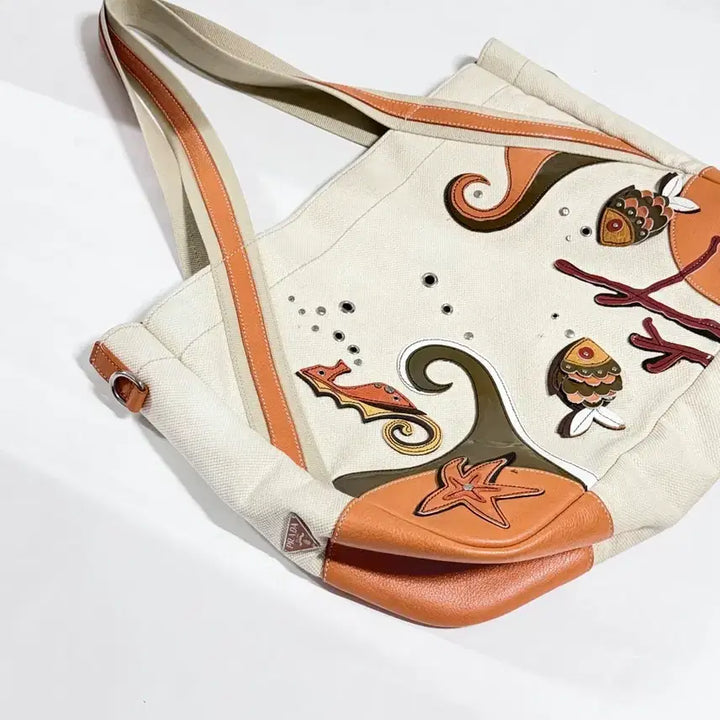 [BUNJANG] Prada Sea Life Canvas Big Tote Bag / 프라다 Sea Life 카나파 캔버스 빅 토트백
