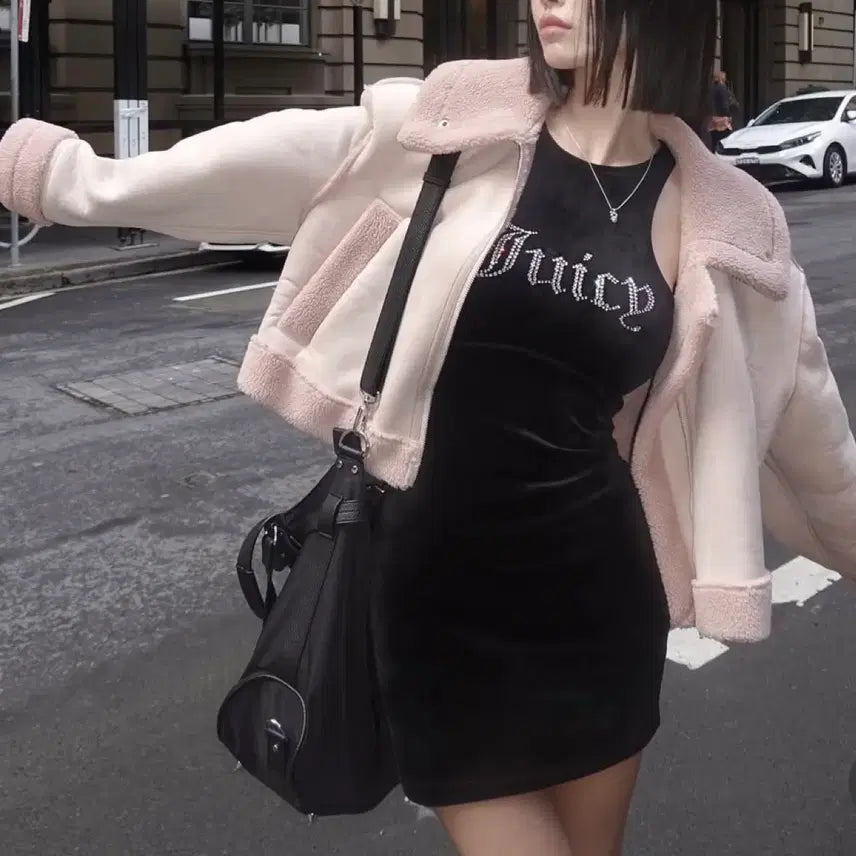 [BUNJANG] Pale Jade Cropped Faux Mouton (Pink) / 페일제이드 크롭 무스탕 (핑크)
