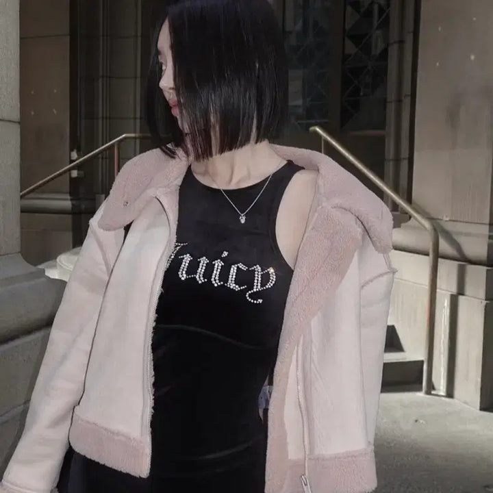 [BUNJANG] Pale Jade Cropped Faux Mouton (Pink) / 페일제이드 크롭 무스탕 (핑크)
