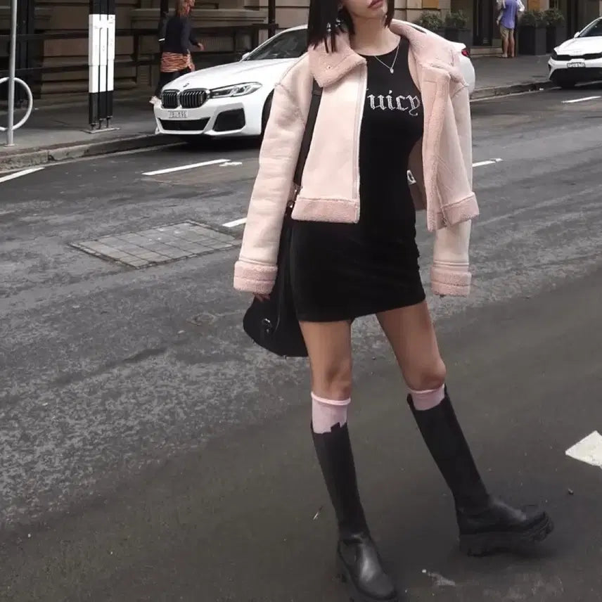 [BUNJANG] Pale Jade Cropped Faux Mouton (Pink) / 페일제이드 크롭 무스탕 (핑크)