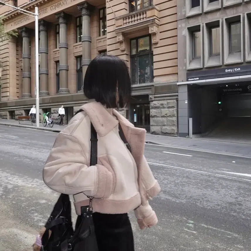 [BUNJANG] Pale Jade Cropped Faux Mouton (Pink) / 페일제이드 크롭 무스탕 (핑크)