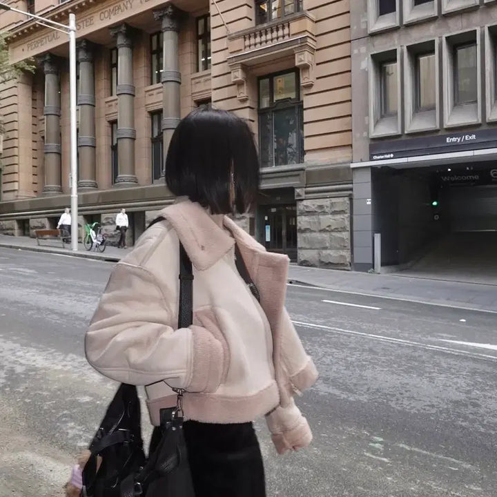 [BUNJANG] Pale Jade Cropped Faux Mouton (Pink) / 페일제이드 크롭 무스탕 (핑크)