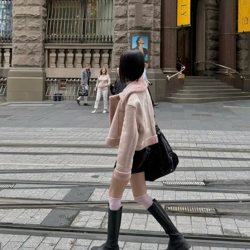 [BUNJANG] Pale Jade Cropped Faux Mouton (Pink) / 페일제이드 크롭 무스탕 (핑크)