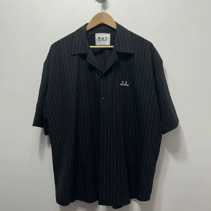 [BUNJANG] MAC BROTHER Striped Short Sleeve Shirt Black XL / MAC BROTHER 스트라이프 반팔 셔츠 블랙 XL