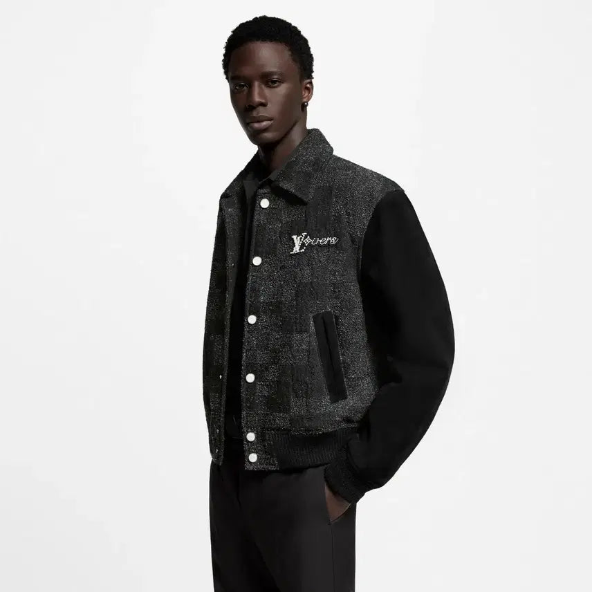 [BUNJANG] Louis Vuitton Pharrell Mix Leather Varsity Jacket Blouson Coat Padding / (110) 루이비통 퍼렐 믹스 가죽 바시티 자켓 블루종 코트 패딩