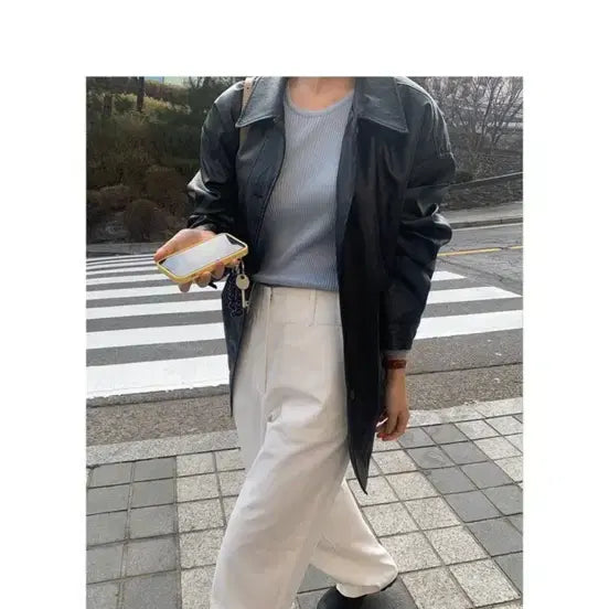 [BUNJANG] HowToLoveMe Owen Half Leather Jacket / 하우투러브미 오웬 하프 레더 자켓