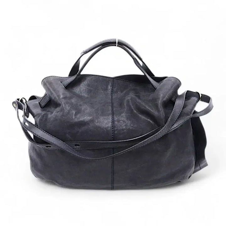 [BUNJANG] Andrea Mabiani Shrink Leather Tote Bag Dark Grey Navy / 안드레아 마비아니 가죽 토트백 포터 장인가죽