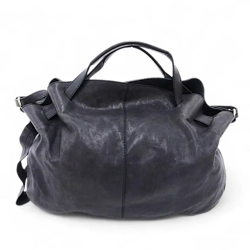 [BUNJANG] Andrea Mabiani Shrink Leather Tote Bag Dark Grey Navy / 안드레아 마비아니 가죽 토트백 포터 장인가죽