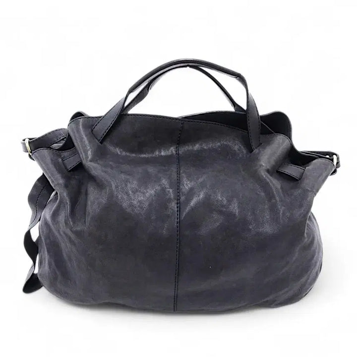 [BUNJANG] Andrea Mabiani Shrink Leather Tote Bag Dark Grey Navy / 안드레아 마비아니 가죽 토트백 포터 장인가죽