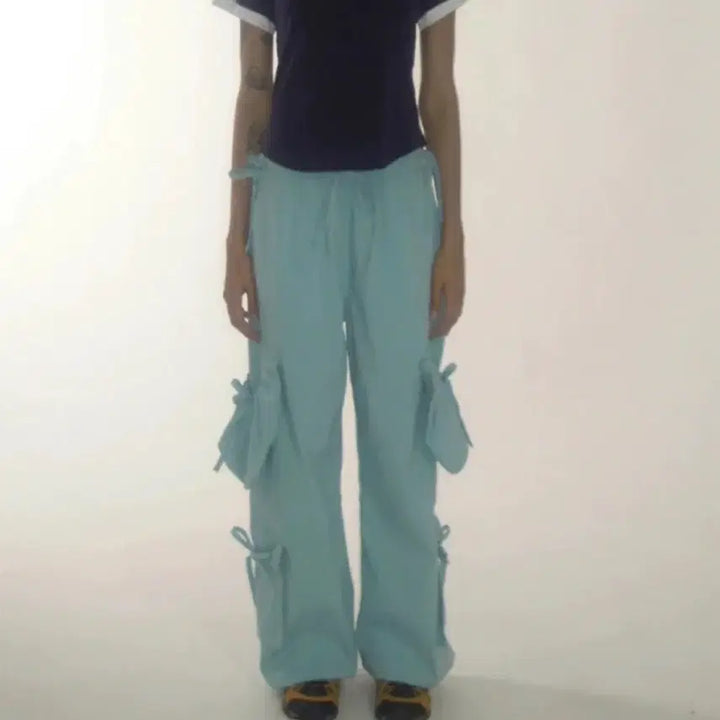 [BUNJANG] Partimento Women Ribbon Cargo Pants Sky Blue S / 택달린 새제품) 파르티멘토 우먼 리본 카고팬츠 s 스카이 하늘 카고바지