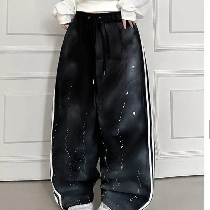 [BUNJANG] Vintage Denim Wide Balloon Pants / 마지막 가격 / 데님 와이드 펜츠 벌룬핏 / 페인팅 바지 빈티지