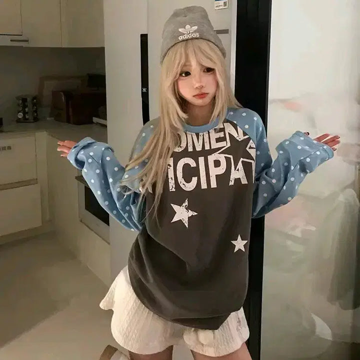 [BUNJANG] Y2K Star Print Raglan Long Sleeve T-shirt / y2k 맨투맨 나그랑 별 프린팅 긴팔티셔츠 와투케 하이틴룩 키치룩