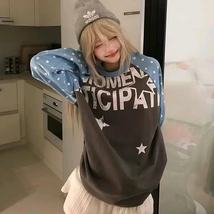 [BUNJANG] Y2K Star Print Raglan Long Sleeve T-shirt / y2k 맨투맨 나그랑 별 프린팅 긴팔티셔츠 와투케 하이틴룩 키치룩