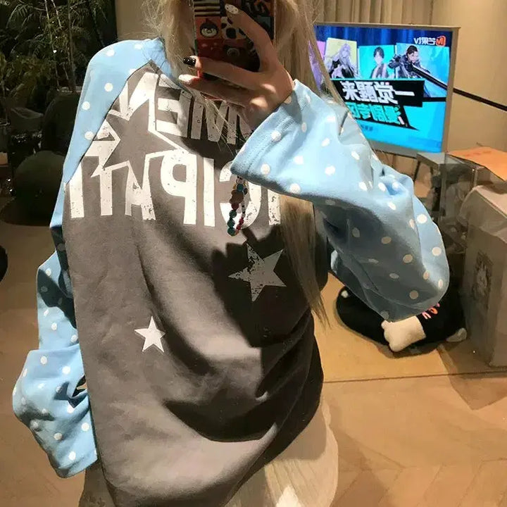 [BUNJANG] Y2K Star Print Raglan Long Sleeve T-shirt / y2k 맨투맨 나그랑 별 프린팅 긴팔티셔츠 와투케 하이틴룩 키치룩
