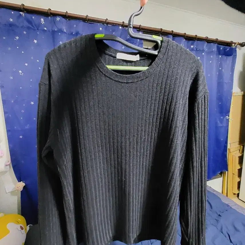 [BUNJANG] Black Ribbed Long Sleeve T-Shirt / 블랙 골지 긴팔 티셔츠