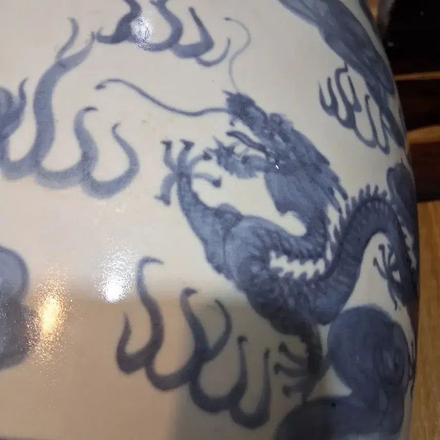 [BUNJANG] Chinese Celadon Porcelain Dragon Motif Vase / 골동중국도자기  청화백자