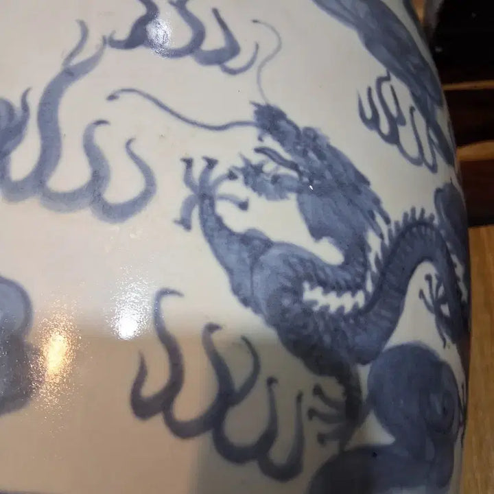 [BUNJANG] Chinese Celadon Porcelain Dragon Motif Vase / 골동중국도자기  청화백자