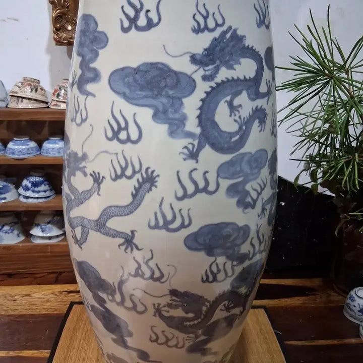 [BUNJANG] Chinese Celadon Porcelain Dragon Motif Vase / 골동중국도자기  청화백자