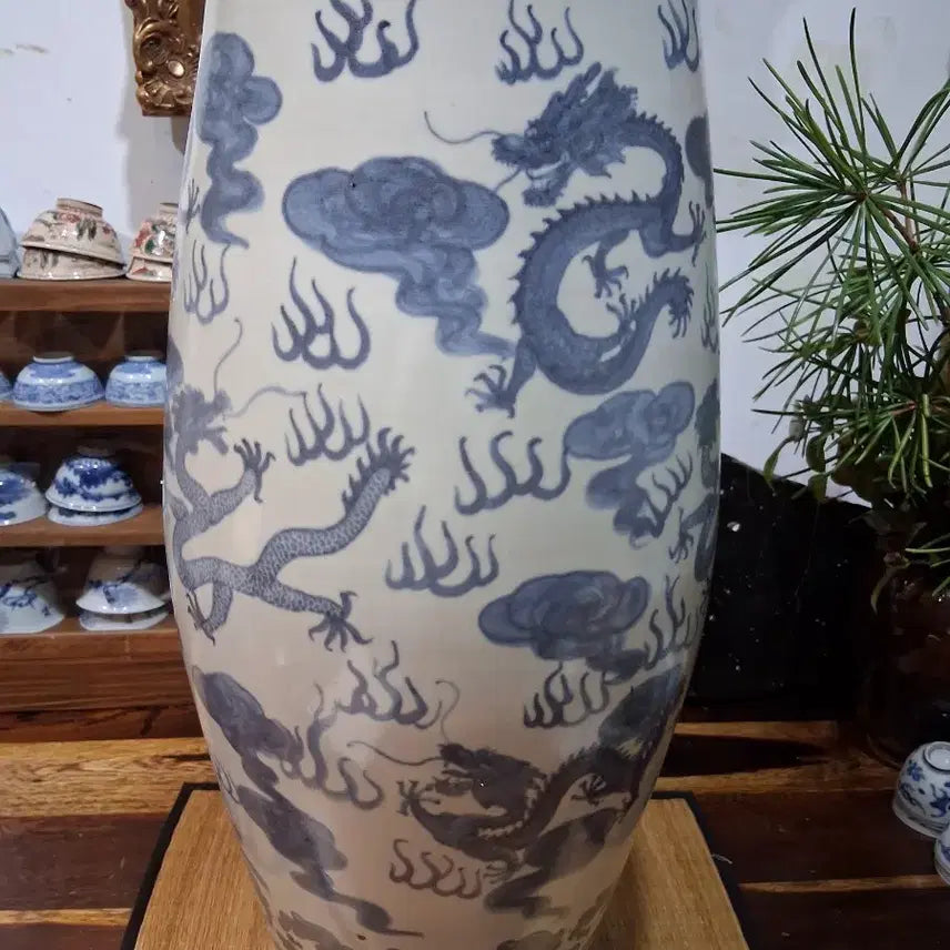 [BUNJANG] Chinese Celadon Porcelain Dragon Motif Vase / 골동중국도자기  청화백자