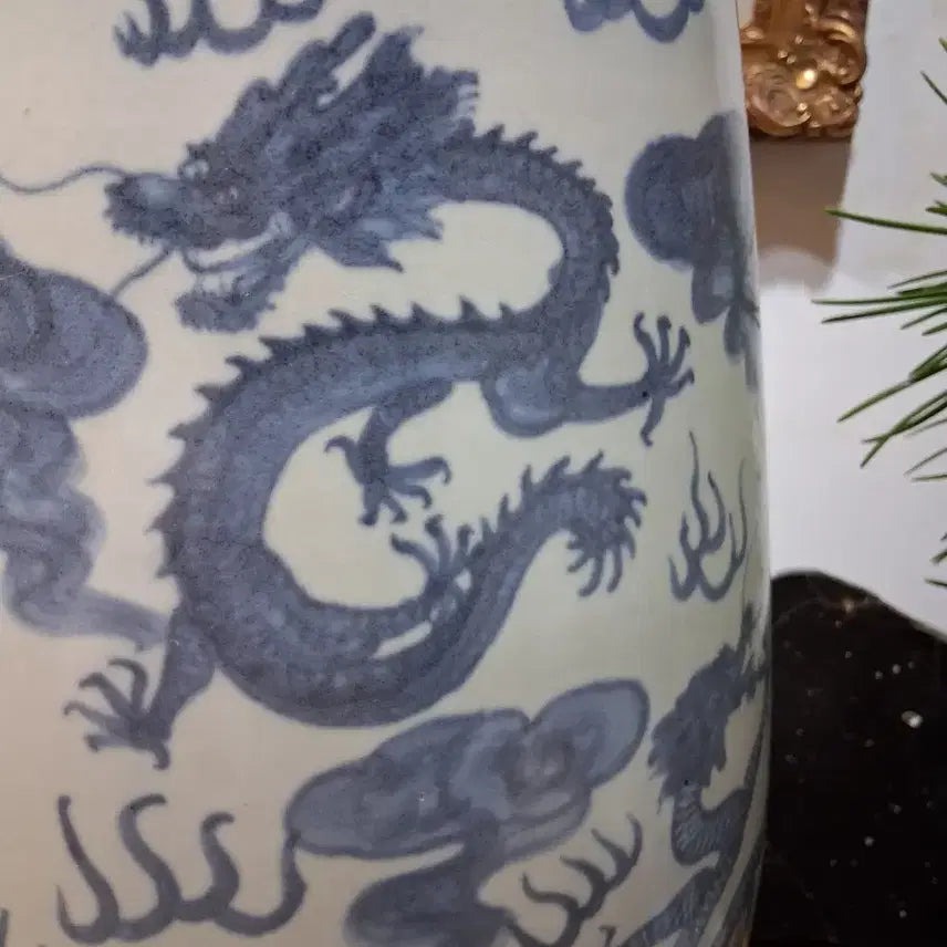 [BUNJANG] Chinese Celadon Porcelain Dragon Motif Vase / 골동중국도자기  청화백자