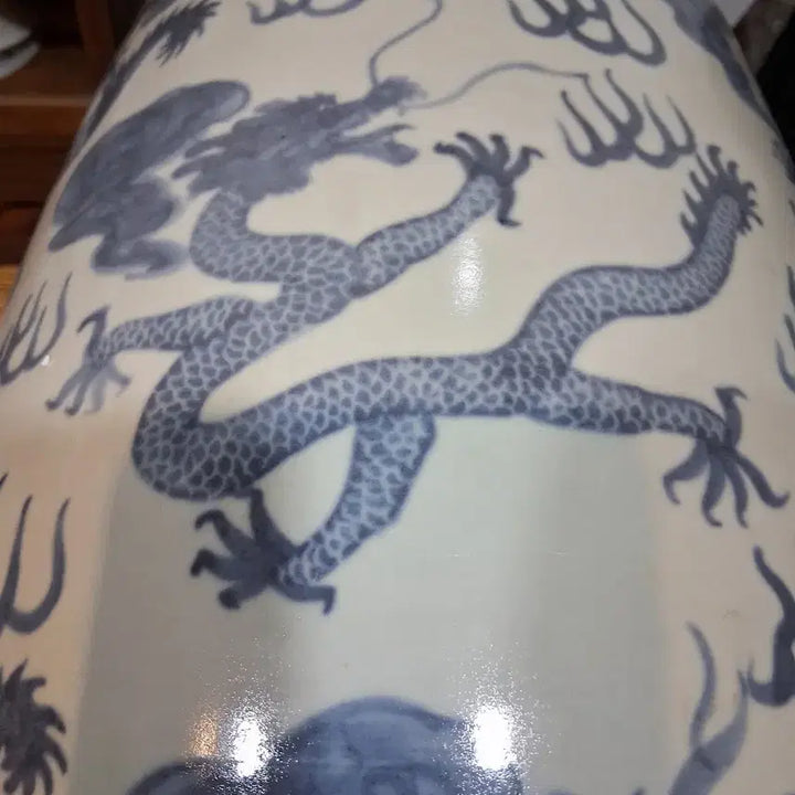 [BUNJANG] Chinese Celadon Porcelain Dragon Motif Vase / 골동중국도자기  청화백자