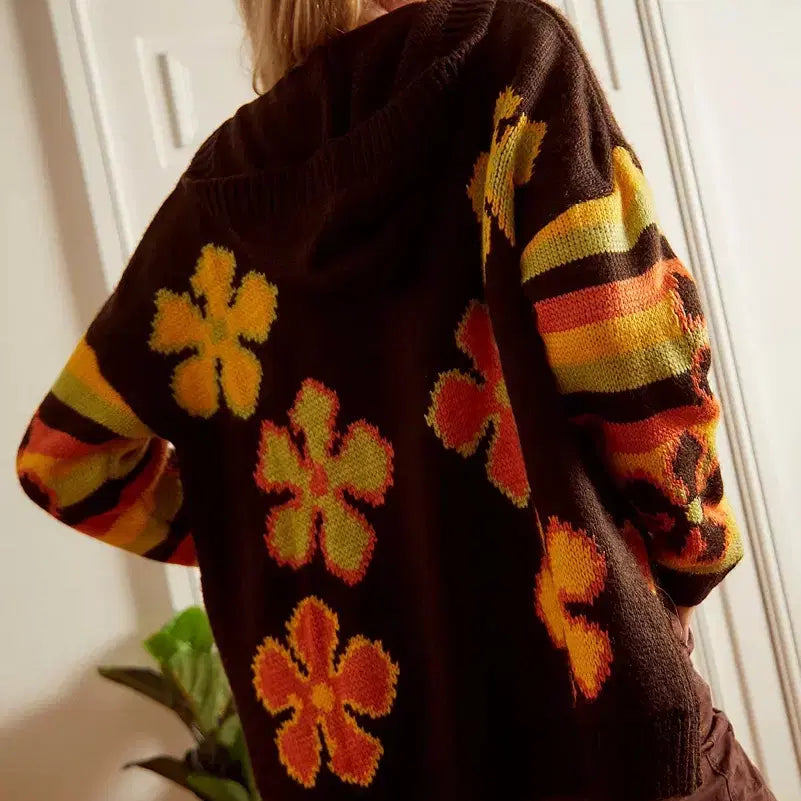 [BUNJANG] Urban Outfitters Floral Pattern Knit Hoodie Zip-up / Urban Outfitters 플라워 니트 후드집업 Y2K