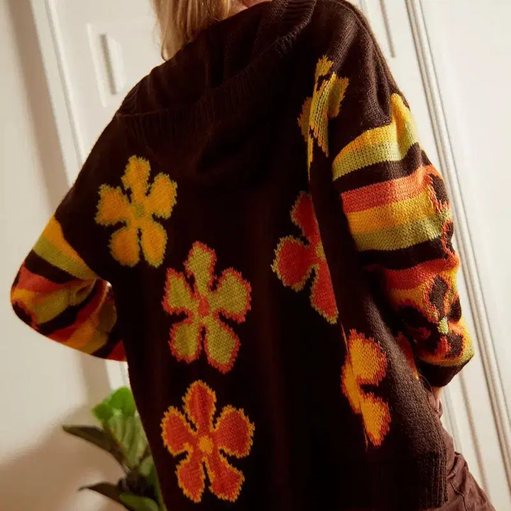 [BUNJANG] Urban Outfitters Floral Pattern Knit Hoodie Zip-up / Urban Outfitters 플라워 니트 후드집업 Y2K