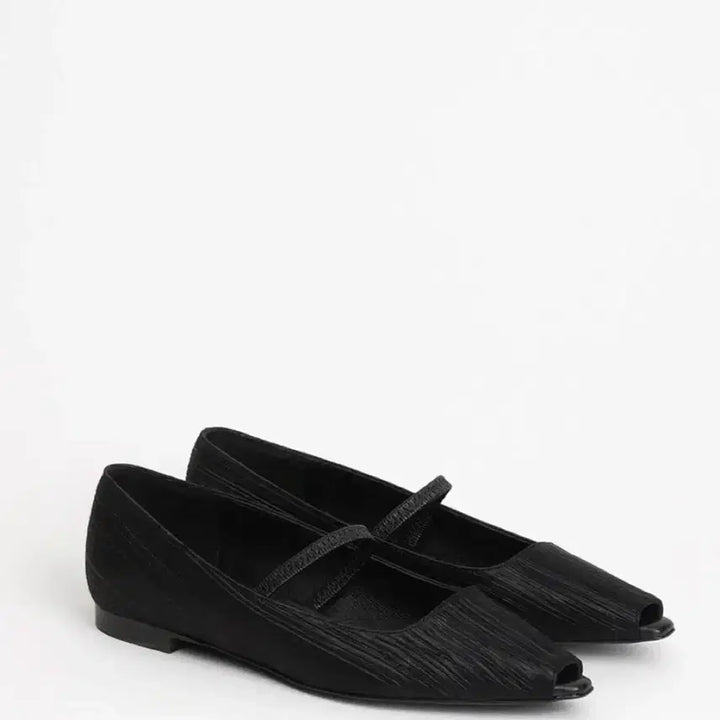 [BUNJANG] LEEMELS Black Open Toe Flats / 레멜 LEMELS WRINKLE OPEN TOE BLACK