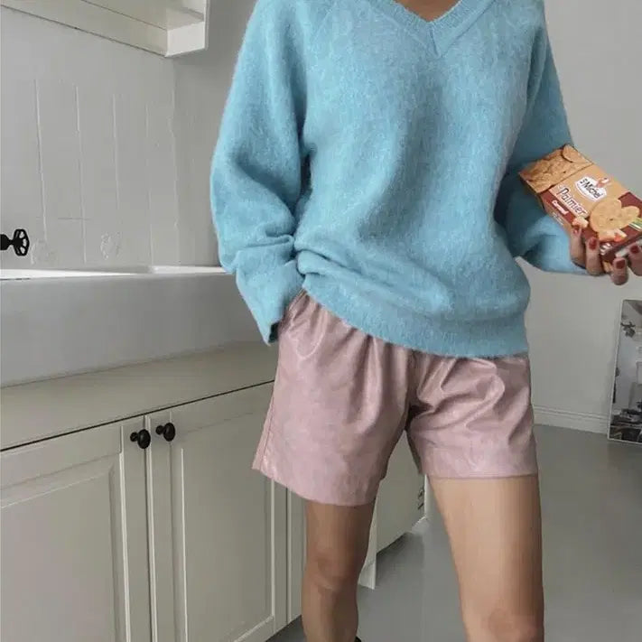 [BUNJANG] Where V-Neck Cotton Candy Knit / 웨얼 브이넥 솜사탕 니트