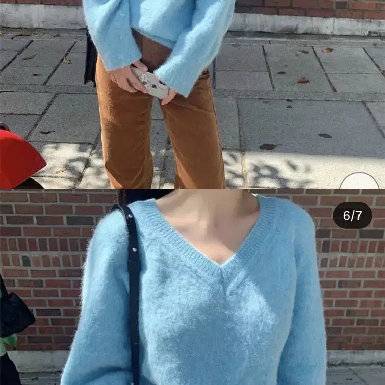 [BUNJANG] Where V-Neck Cotton Candy Knit / 웨얼 브이넥 솜사탕 니트