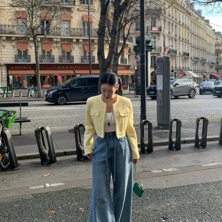 [BUNJANG] LE VECITY Tweed Jacket - Black / [레브시티] (새상품) 지퍼 포켓 트위드 자켓 블랙