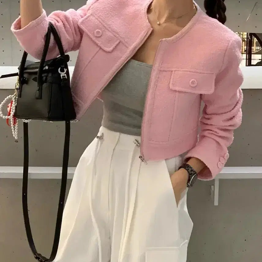 [BUNJANG] LE VECITY Tweed Jacket - Black / [레브시티] (새상품) 지퍼 포켓 트위드 자켓 블랙