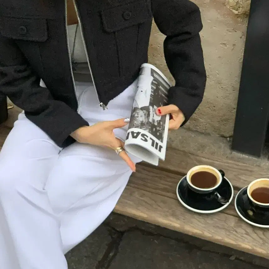 [BUNJANG] LE VECITY Tweed Jacket - Black / [레브시티] (새상품) 지퍼 포켓 트위드 자켓 블랙