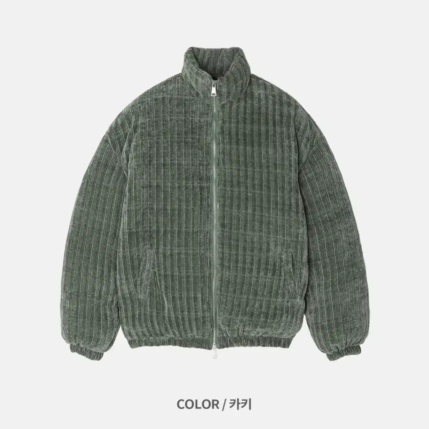 [BUNJANG] Khaki Corduroy Knit Padded Jumper / 카키 코듀로이 니트패딩 점퍼