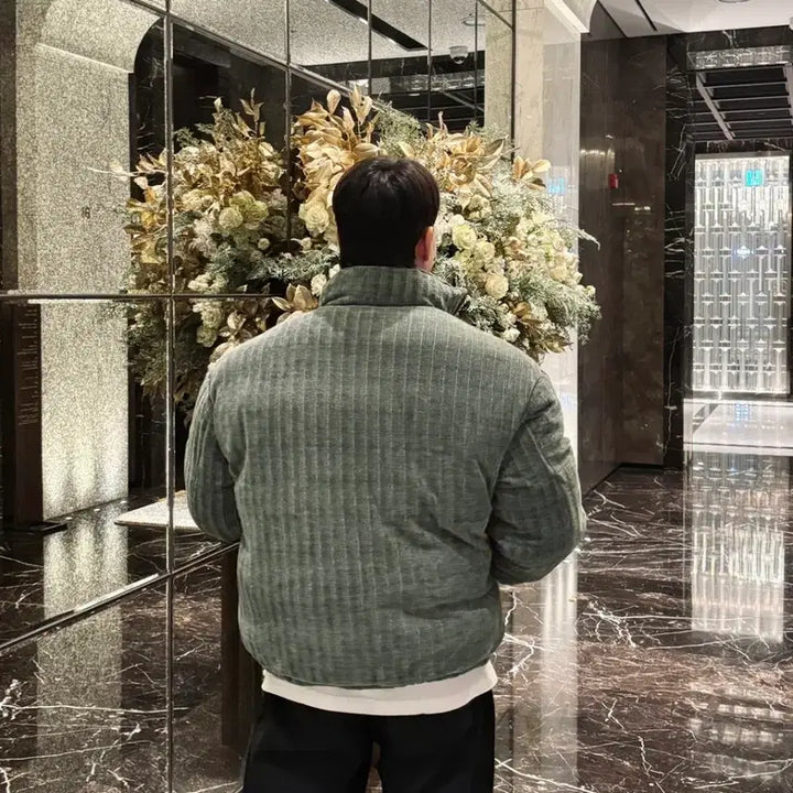 [BUNJANG] Khaki Corduroy Knit Padded Jumper / 카키 코듀로이 니트패딩 점퍼
