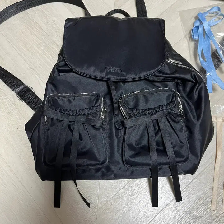 [BUNJANG] Frilca Pocket Backpack with Ribbons / 프릴카 포켓 리본백팩 블랙 리본옵션포함