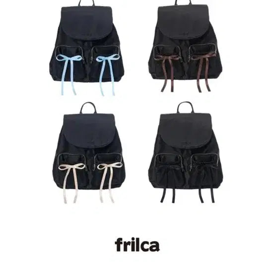 [BUNJANG] Frilca Pocket Backpack with Ribbons / 프릴카 포켓 리본백팩 블랙 리본옵션포함