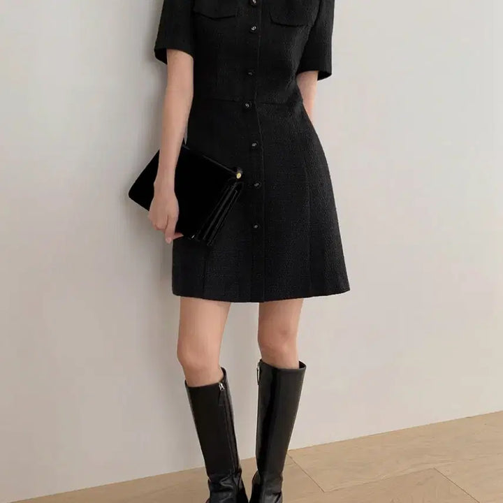 [BUNJANG] Edmore Tweed Mini Dress Black (Size S) / 에드모어 트위드 반팔 미니 원피스 블랙S 결혼식 하객룩 지그재그