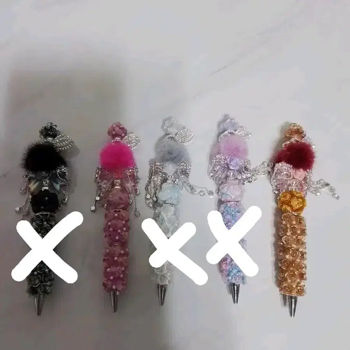 [BUNJANG] Handmade Rose Rabbit Fur Ballpoint Pen / 데코 장미 토끼털볼펜 / 수제  야광 볼펜