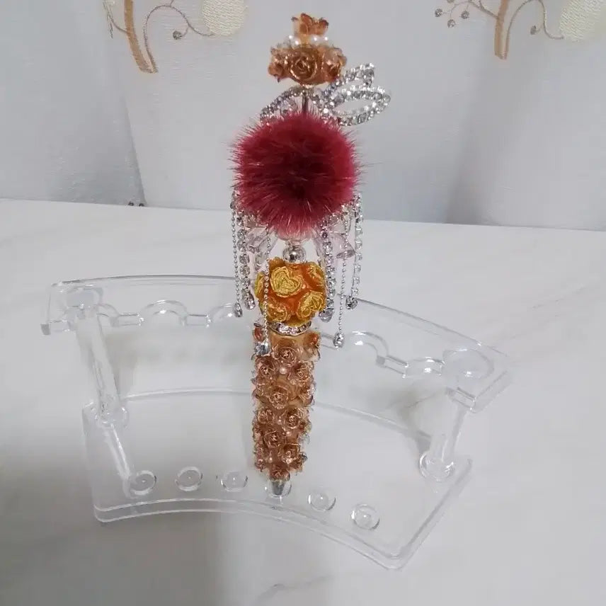 [BUNJANG] Handmade Rose Rabbit Fur Ballpoint Pen / 데코 장미 토끼털볼펜 / 수제  야광 볼펜