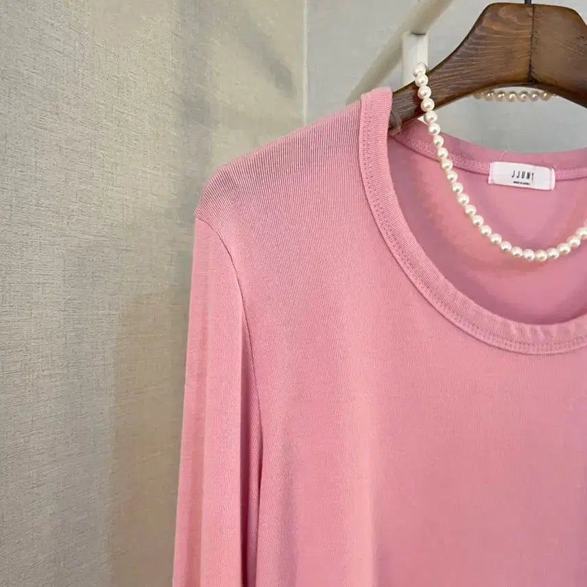 [BUNJANG] Basic Layered Round Neck Loose Fit Pink T-shirt / 면긴팔 여자레이어드 라운드넥루즈핏 기본이너핑크 긴팔티