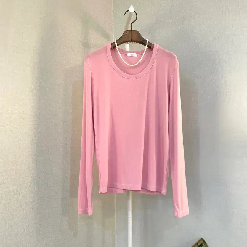 [BUNJANG] Basic Layered Round Neck Loose Fit Pink T-shirt / 면긴팔 여자레이어드 라운드넥루즈핏 기본이너핑크 긴팔티