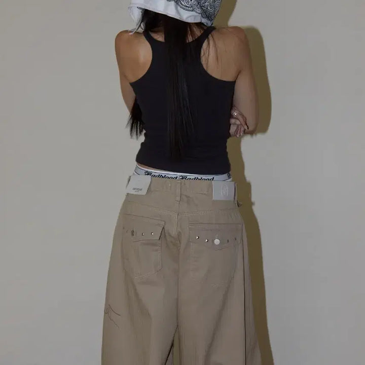 [BUNJANG] LUNTS ABC Back Pocket Stud Pants / 런츠 바지 새상품 ABC BACK POCKET STUD PANTS