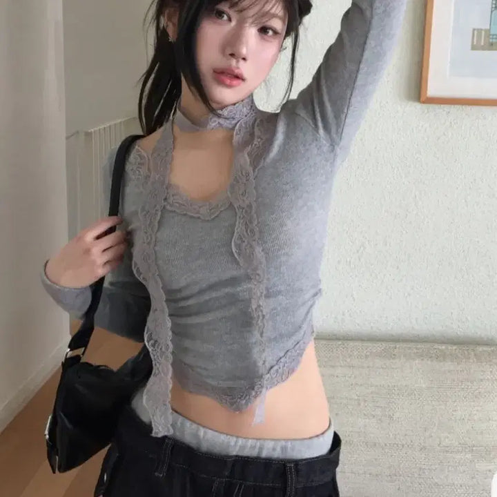[BUNJANG] Ella Lace Scarf T-shirt / 원가 3.9 엘라 레이스 스카프 티