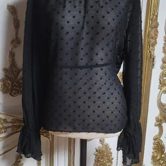 [BUNJANG] Black Dot See-Through Blouse / 블랙 도트 시스루 블라우스