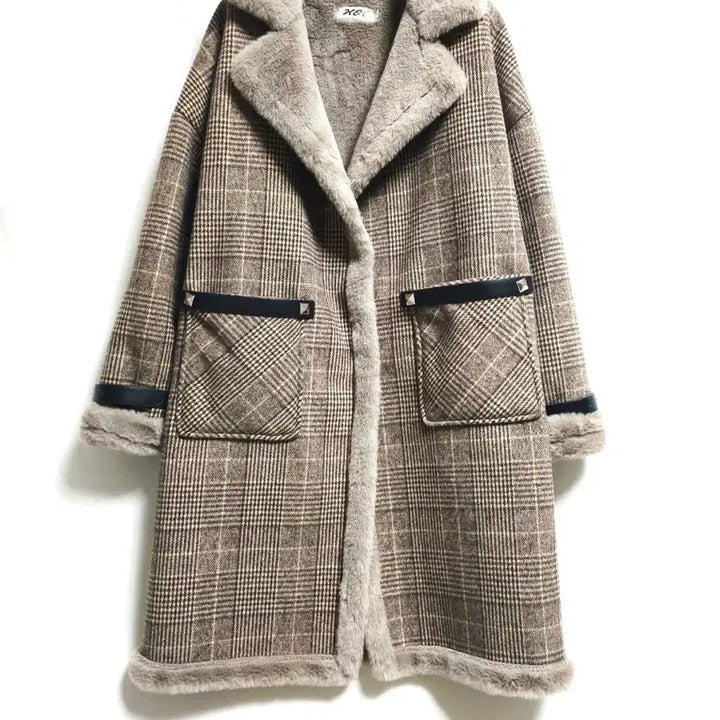 [BUNJANG] HEI Check Long Coat / HEI 체크 퍼 롱 코트