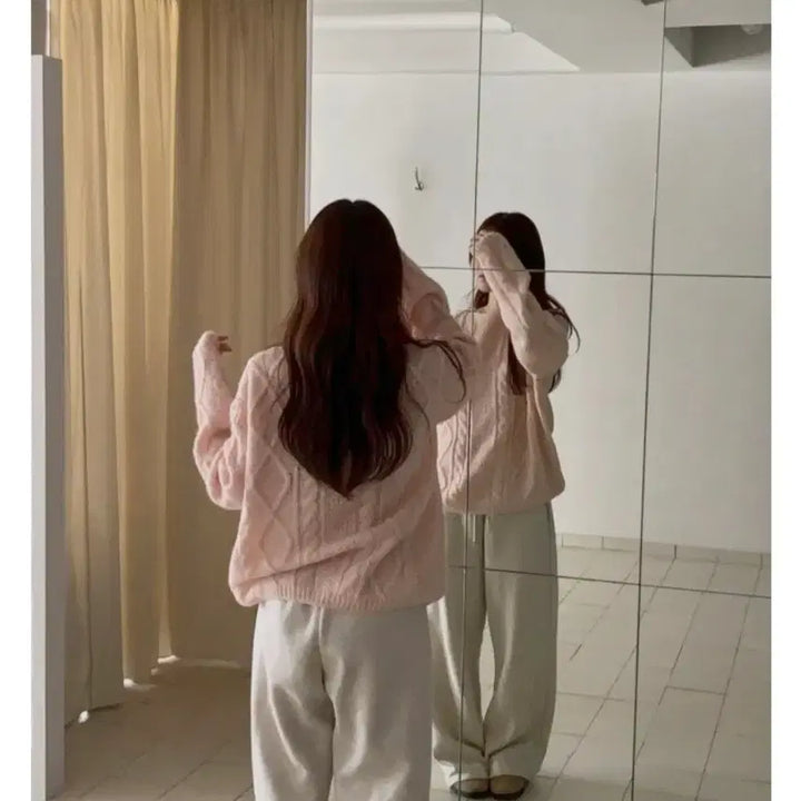 [BUNJANG] Libre Boat Neck Fisherman Cable Knit Sweater - Pink / [리브레] 보트넥 피셔맨 꽈배기 니트 : 핑크