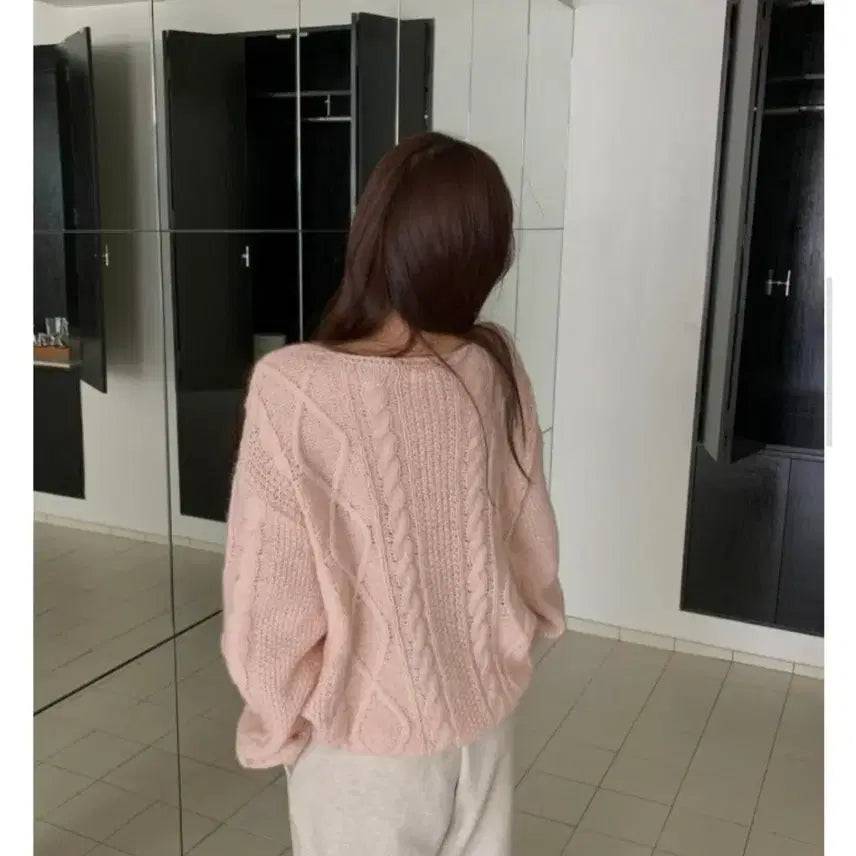 [BUNJANG] Libre Boat Neck Fisherman Cable Knit Sweater - Pink / [리브레] 보트넥 피셔맨 꽈배기 니트 : 핑크