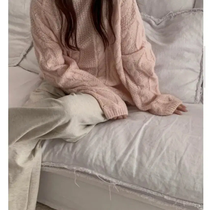 [BUNJANG] Libre Boat Neck Fisherman Cable Knit Sweater - Pink / [리브레] 보트넥 피셔맨 꽈배기 니트 : 핑크