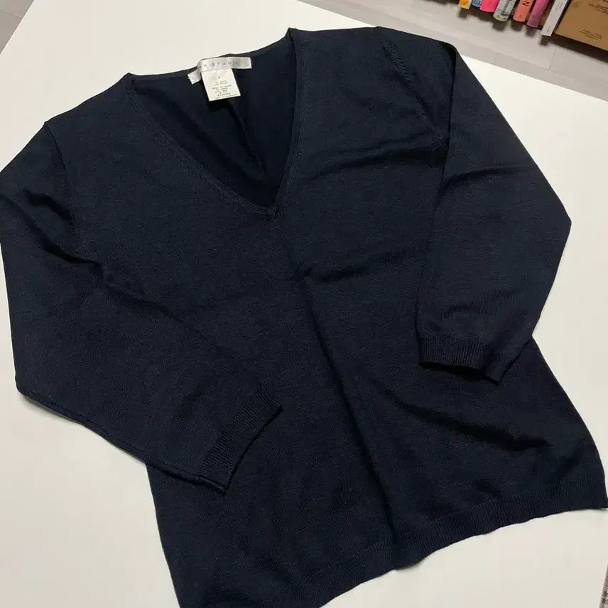 [BUNJANG] Vintage Studio Silk V-neck Knit Top / 빈티지 실크 브이넥 니트 블랙 슬림핏 S 7부
